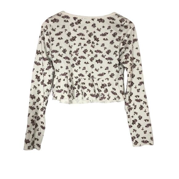 Kirious Crop Top Cropped Floral Long Sleeve Button Front Babydoll Peplum NWT L - Picture 3 of 5